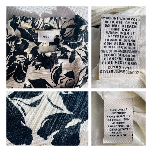 ECI New York - Floral Ruffled Linen Blazer Jacket 6 - Picture 7 of 10